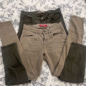 2 jeans green and light brown $5 each